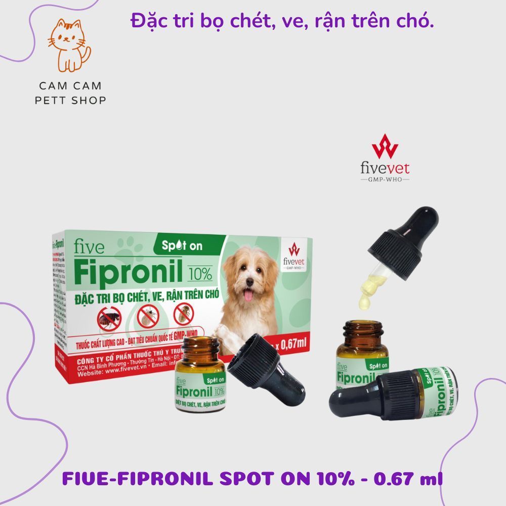 (1 Lọ)Five-Fipronil Spot On PET Loại Sạch Bọ Chét Ve Rận Trên Chó Hiệu Quả Nhanh An Toàn