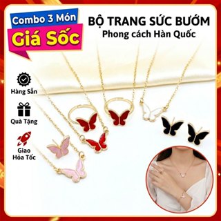 Bộ Bốn Món Nhiều Màu Bướm Thép Titan Nữ Vòng Cổ Vòng Tay Tai Bộ Tinh Tế Thời Trang Món Quà Tốt Nhất