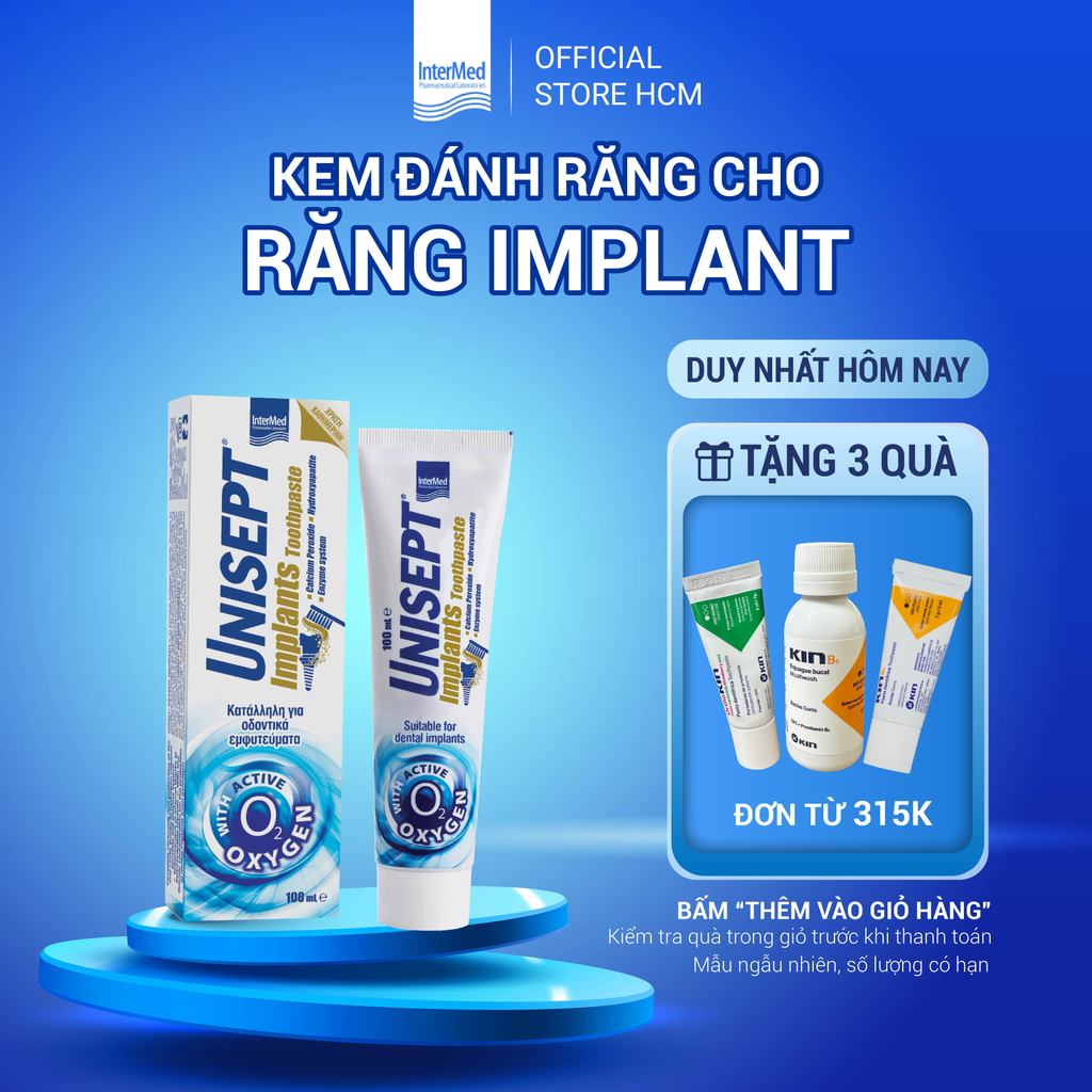 Kem Đánh Răng Unisept Implant Ngừa Hôi Miệng, Viêm Quanh Implant, Viêm Lợi, Răng Sứ, Tuýp 100ml - In