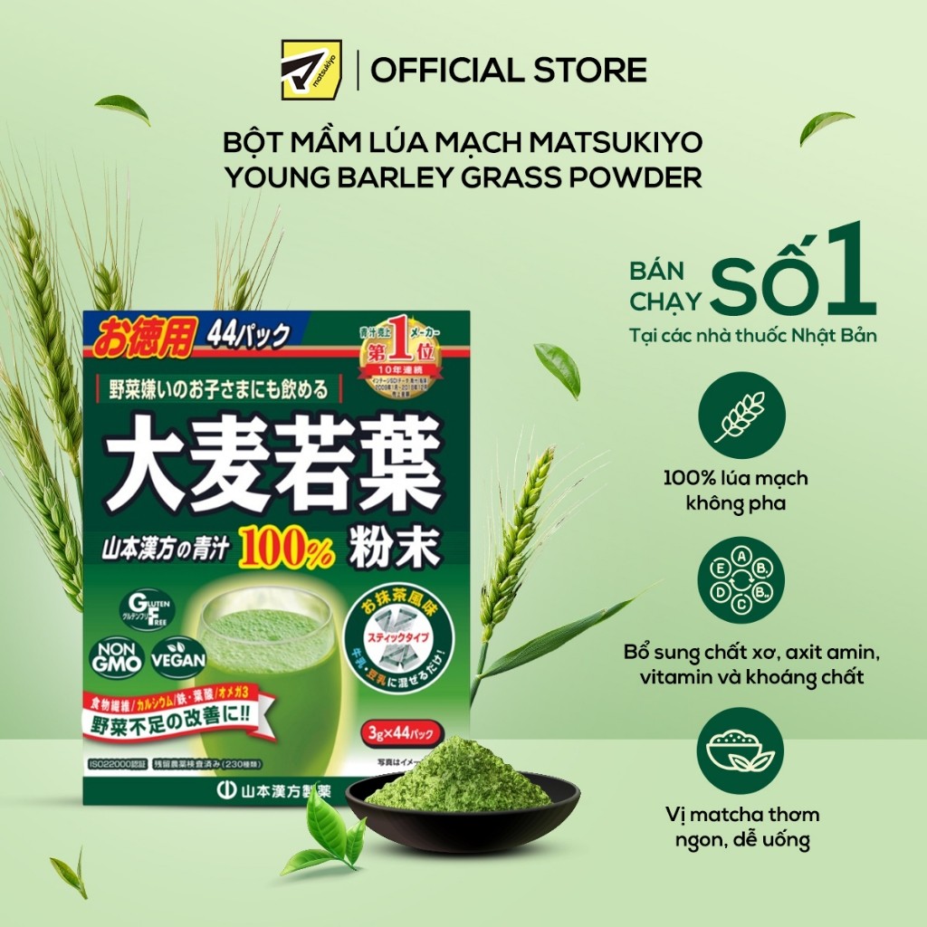 Bột mầm lúa mạch mk Young Barley Grass Powder 44 gói/88 gói - 132g/460g (3g/gói)
