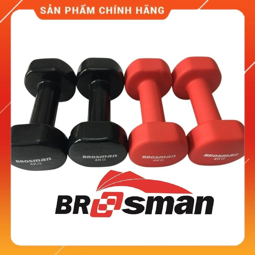 {Chính Hãng} Cặp tạ tay 4kg Brosman nhập khẩu  màu đỏ (2 quả), tạ sắt bọc cao su 4kg, tạ sắt đúc, tạ