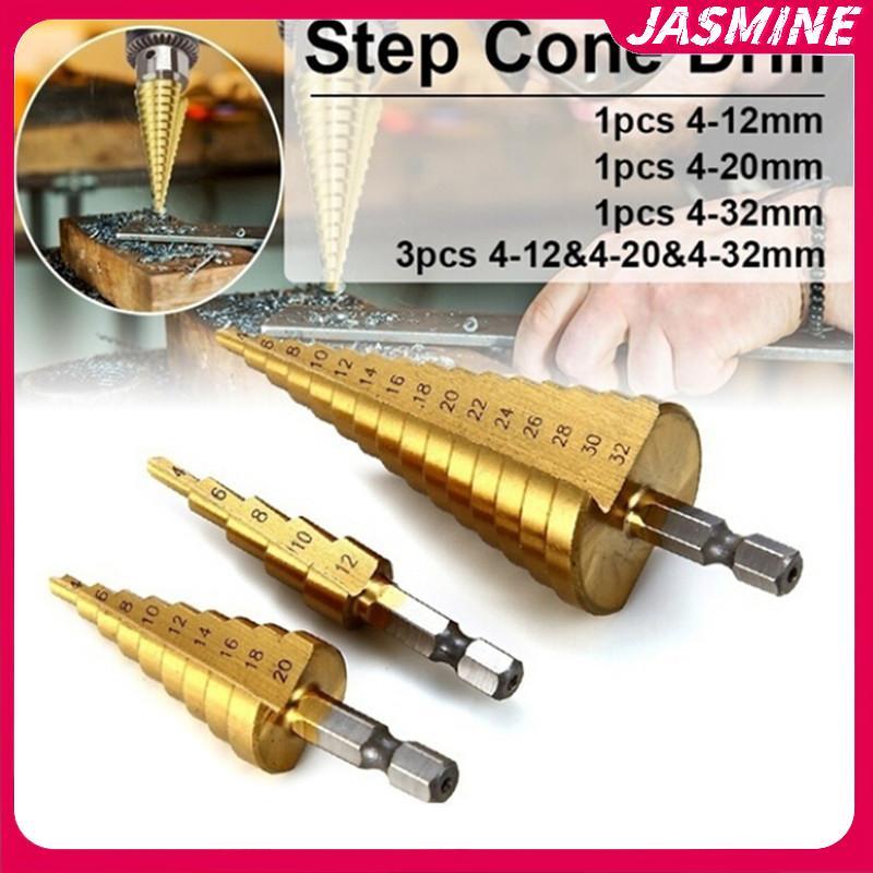 JASMINE Lớn HSS Thép Bước Nón Mũi Khoan Titan Bộ Lỗ Cắt 4-12 / 20 / 32mm JASMINE