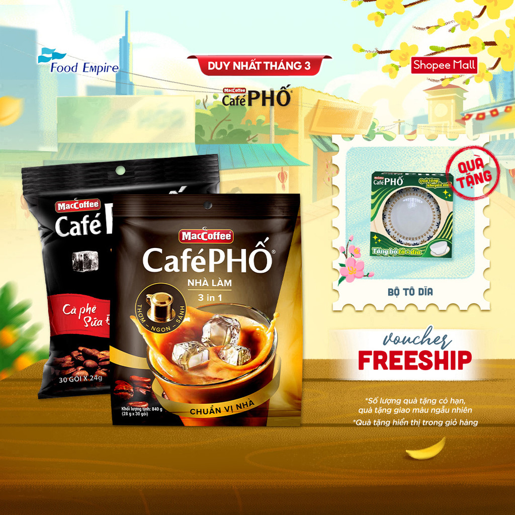 Combo 2 Túi Cà phê MacCoffee Phố Sữa Đá & Phố Nhà Làm (2 bịch x 30 gói - 2027)