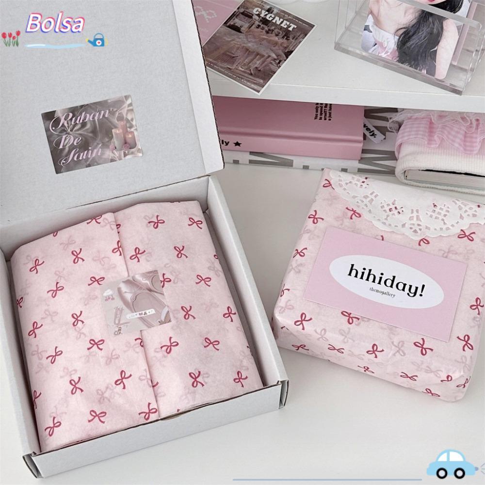 BOLSA 20 tờ Ins Ballet Bow Copy Paper, Giấy đóng gói hoa văn nơ hồng Vật liệu đóng gói quà tặng, Quà
