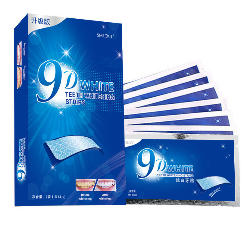 Hàng sẵn có 9D Miếng dán làm trắng răng Miếng dán răng Loại bỏ làm trắng da màu vàng Làm sạch răng D