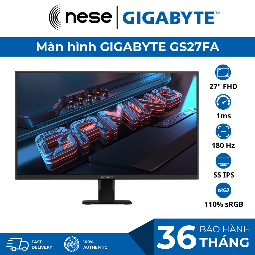 Màn hình LCD Gigabyte 27 inch GS27FA (Full HD/ IPS/ 180Hz/ 1ms ( GTG )/ Freesync) Đen - Bảo hành 36 