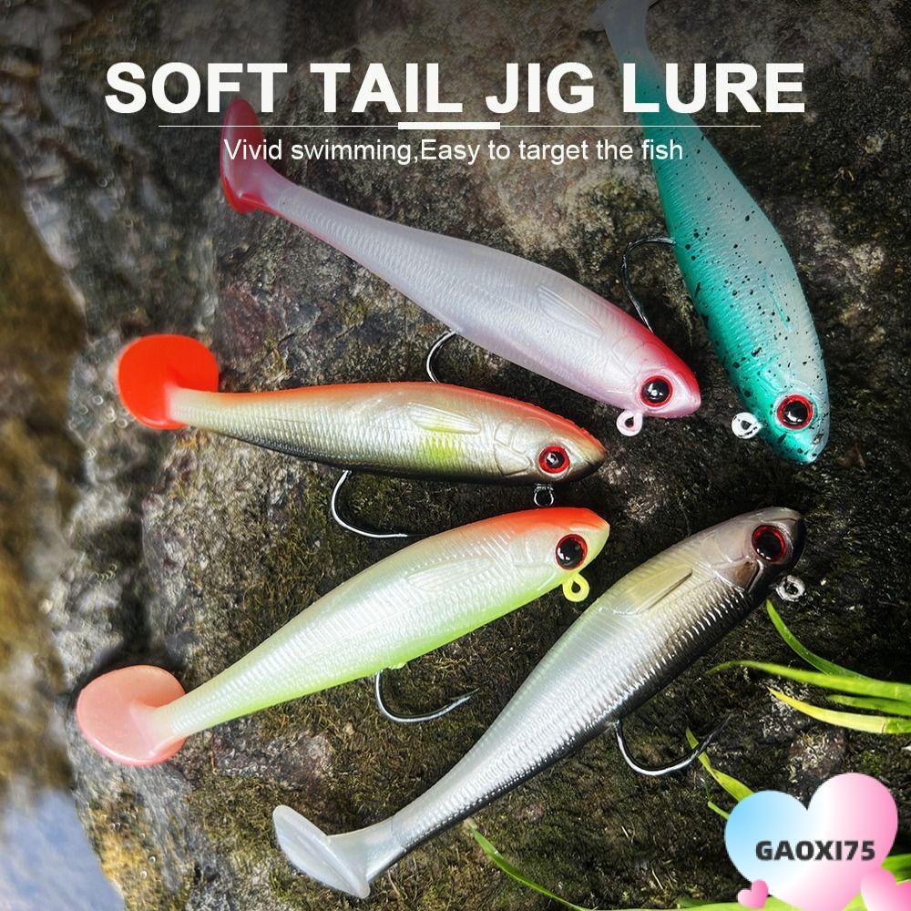 Gaoxi75 - Swim Bait Nhân Tạo 5 Cái, Đầu Jig Laser 7/9CM, Soft Tail T-Shaped Cho Câu Cá Bass