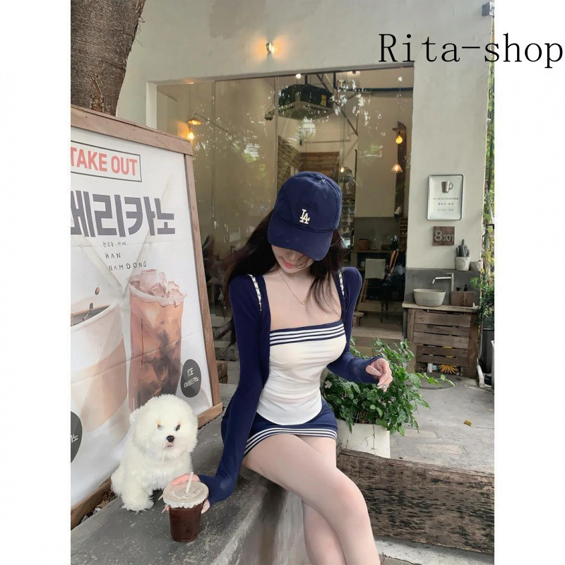 [Pre-Oder] Set Áo Len Sọc Phối Màu Kèm Áo Khoác Và Chân Váy Phong Cách Học Viện Hàn Quốc Thời Trang Thu | BigBuy360 - bigbuy360.vn