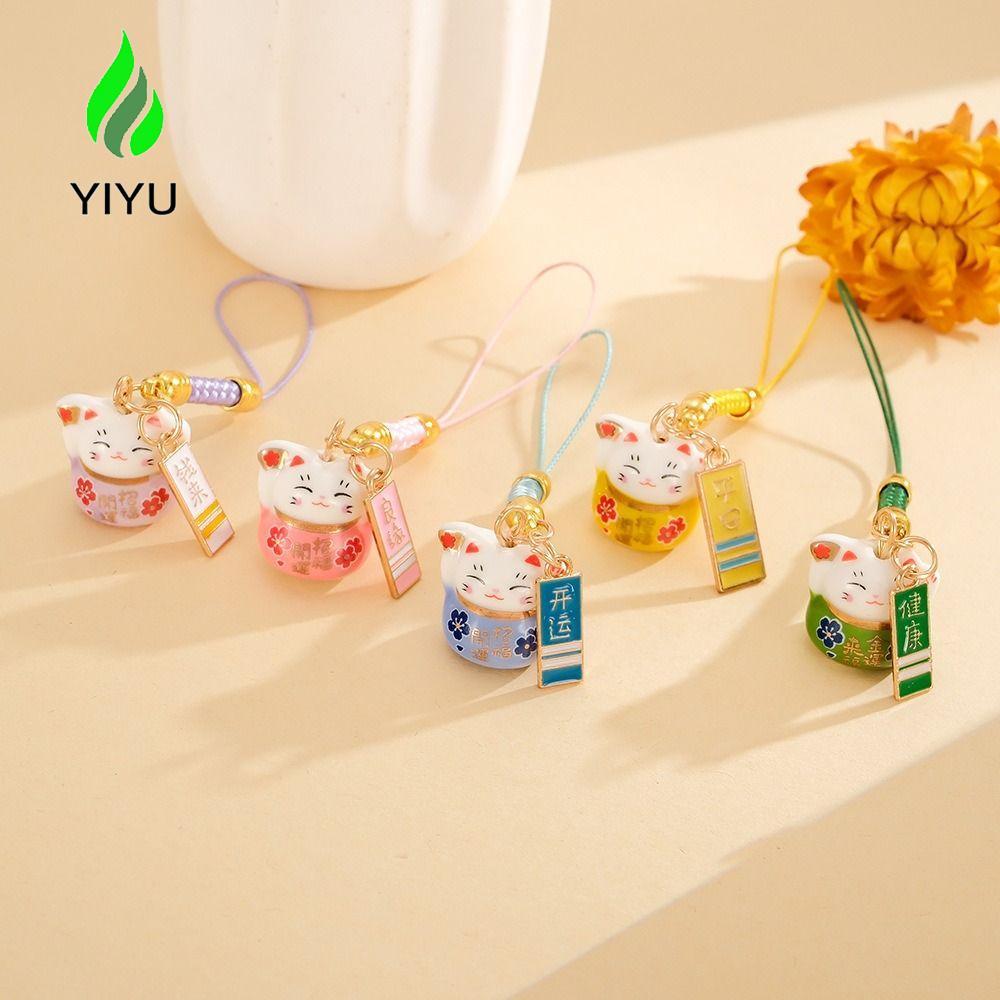YIYU Dây chuyền điện thoại YIYU Maneki Neko, Bùa điện thoại mèo may mắn bằng gốm kim loại, Phim hoạt
