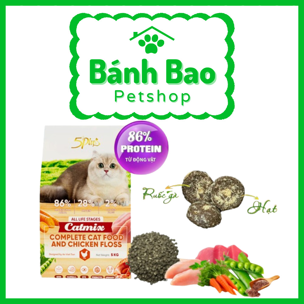 Hạt Cho Mèo 5Plus Catmix, Hạt Mèo 5Plus Dinh Dưỡng Túi 5kg