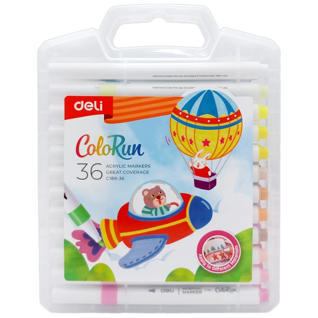 [MUA NHIỀU SIÊU RẺ] Hộp 36 màu bút sơn Acrylic Marker Deli EC189-36 viết trên nhiều vật liệu
