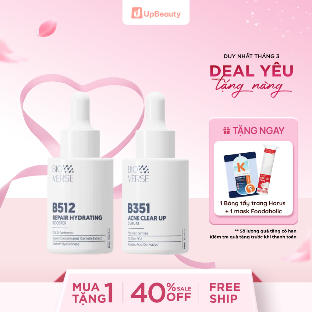 Combo 2 Serum Bioverse B351 Và B512 Chăm Sóc Da Hỗ Trợ Giảm Mụn 30ML Tặng Bông Tẩy Trang Horus