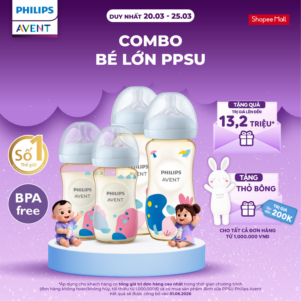 Combo bé lớn PPSU - 4 Bình sữa mô phỏng tự nhiên PPSU Philips Avent 260ml & 330ml