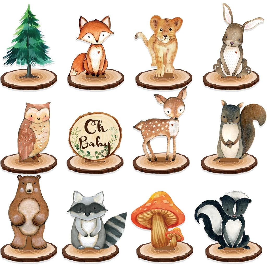 Uflashmi 12 Chiếc Woodland Động Vật Để Bàn Trang Trí Trung Tâm, Rừng Hoang Dã Động Vật Cutout Hình D
