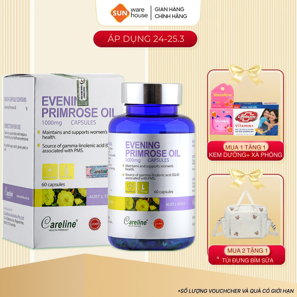 Viên Uống Tinh Dầu Hoa Anh Thảo CARELINE Điều Hoà Nội Tiết Tố Và Làm Đẹp Da Cho Phụ Nữ Evening Primrose Oil 60 Viên