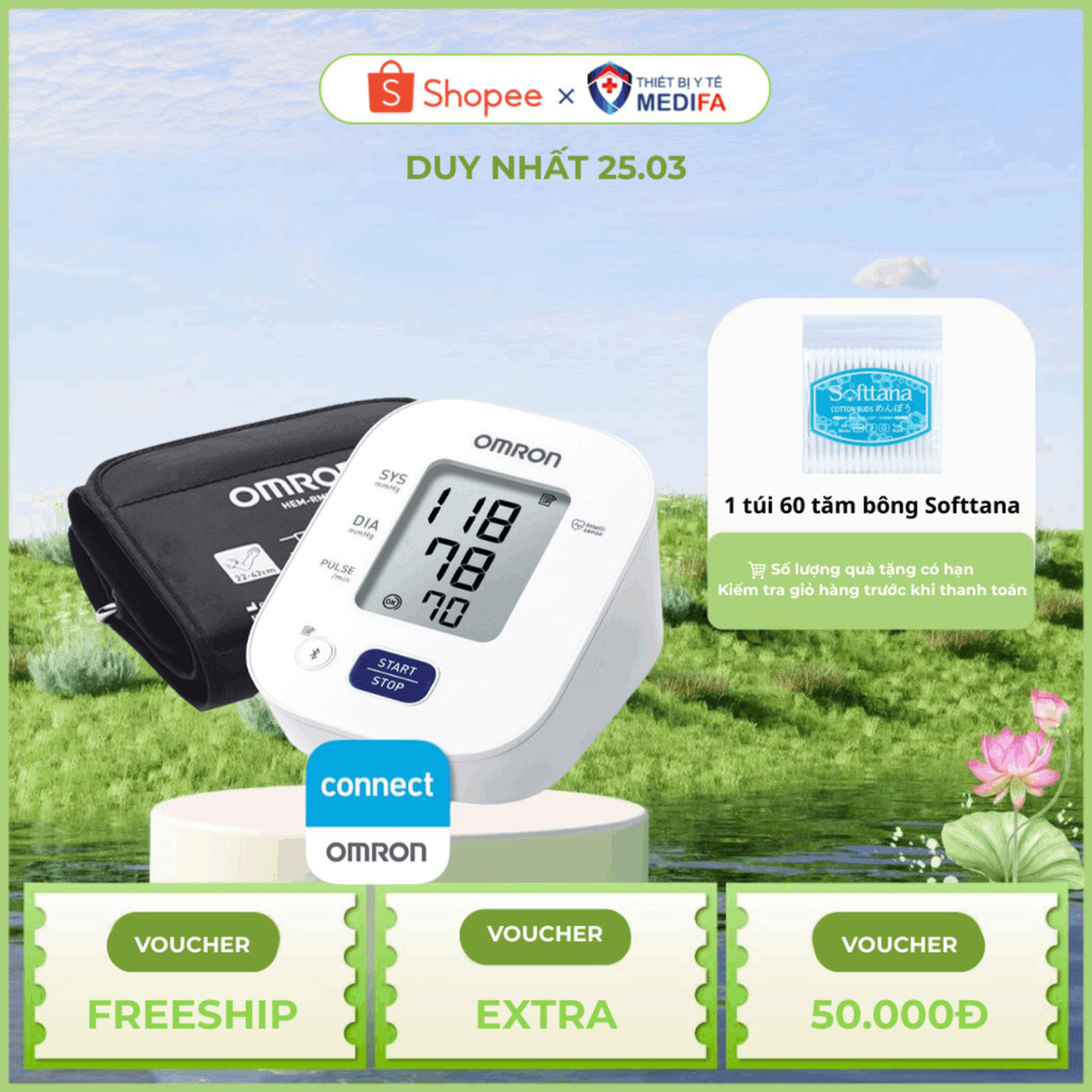 Máy đo huyết áp Omron HEM-7142T2 phát hiện nhịp tim không đều, bộ nhớ 14 kết quả đo có kết nối Bluetooth, Model mới 2022