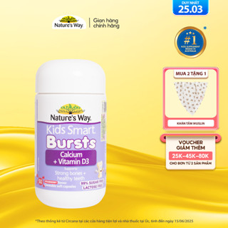 Viên Nhai Canxi Sữa Cho Bé Nature’s Way Kids Smart Calcium + Vitamin D3 Burstlets, Hỗ Trợ Xương Và Răng Chắc Khỏe 50v/h