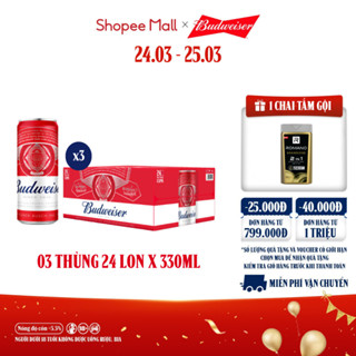 Nồng Độ Cồn 5.0% - Combo 3 Thùng 24 Lon Bia Budweiser Sleek Can Chính Hãng (330ml/ lon)