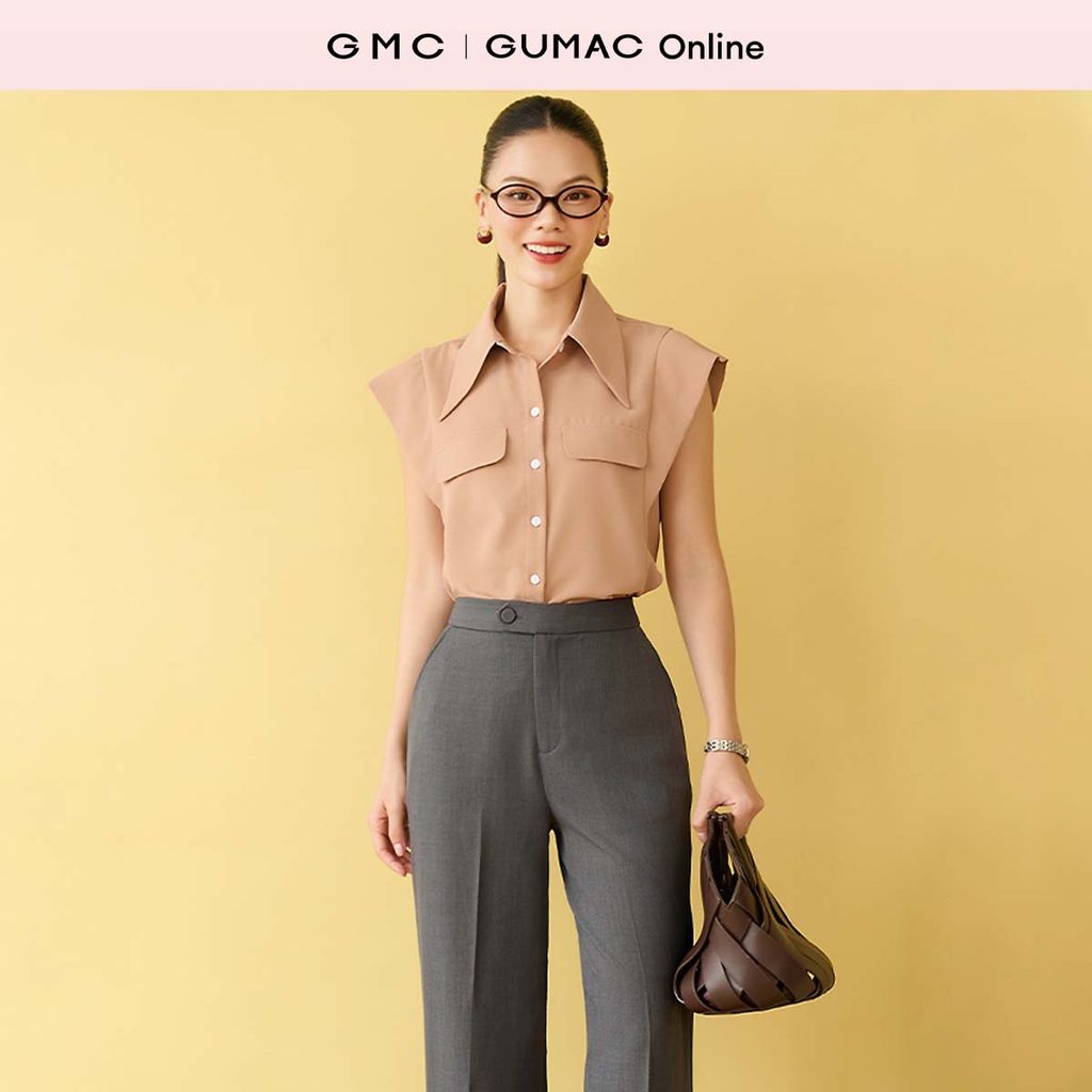 Áo sơ mi nữ phôm suông phối nẹp vai cá tính thời trang GUMAC AF10035