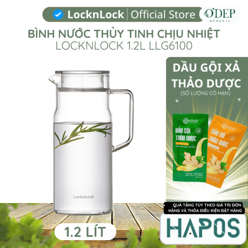 Bình nước thuỷ tinh LocknLock 1.2L chịu nhiệt Metro Glass LLG6100 - HAPOS LMK