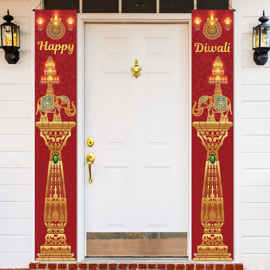 Happy Diwali Biểu ngữ Trang trí Biểu ngữ cửa Diwali Dấu hiệu hiên nhà Biểu ngữ chào mừng Biểu ngữ Di