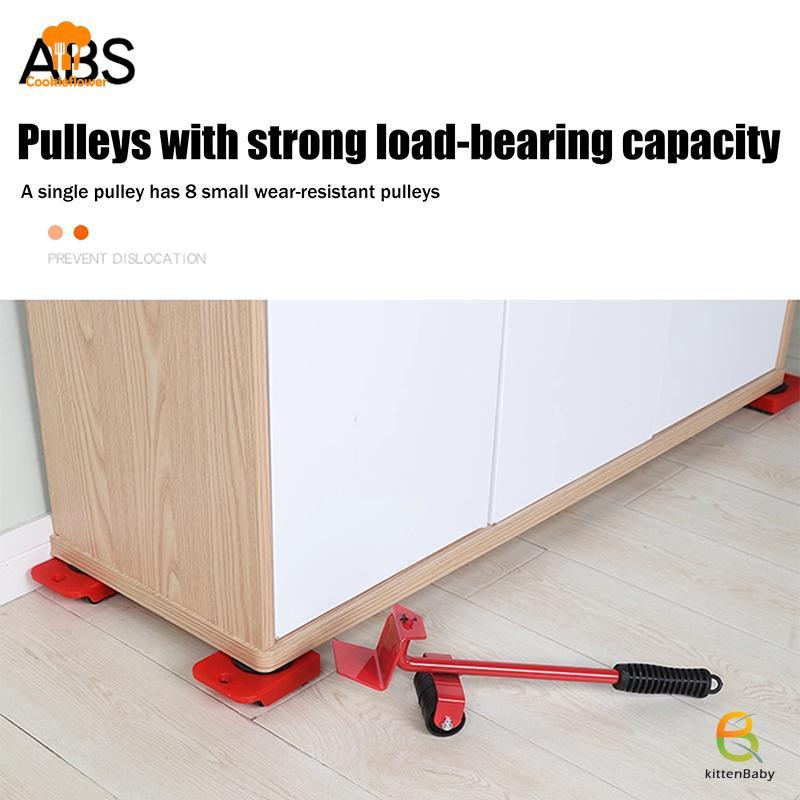 [Kitten-t] Dụng cụ nâng đồ nội thất hạng nặng Bộ đồ nội thất Mover 4 Con lăn di chuyển 1 thanh bánh 