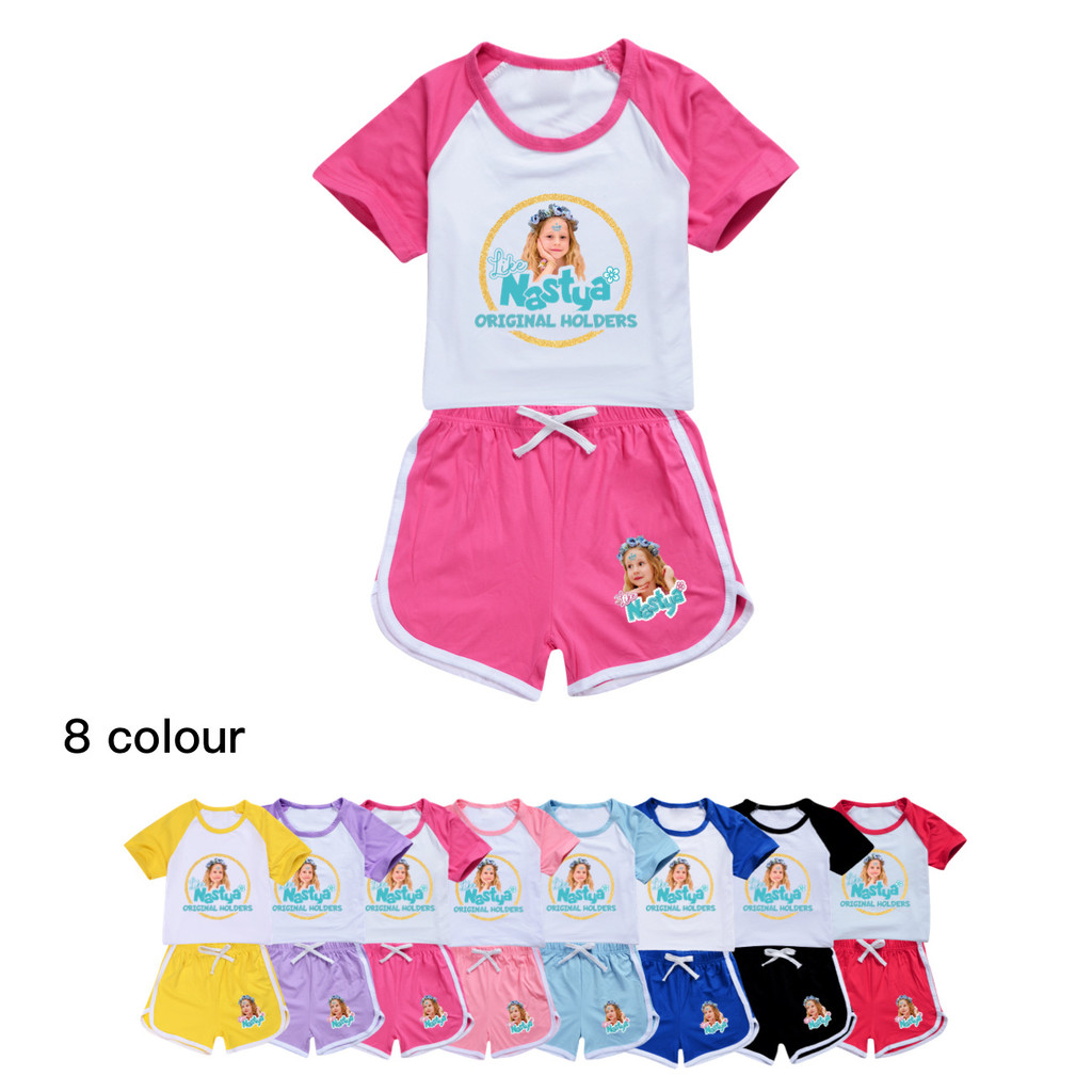 5555 2 Cái / bộ Trẻ Em Bé Gái Nastya In Hình Áo Thun Tay Ngắn Quần Short Bộ Quần Áo