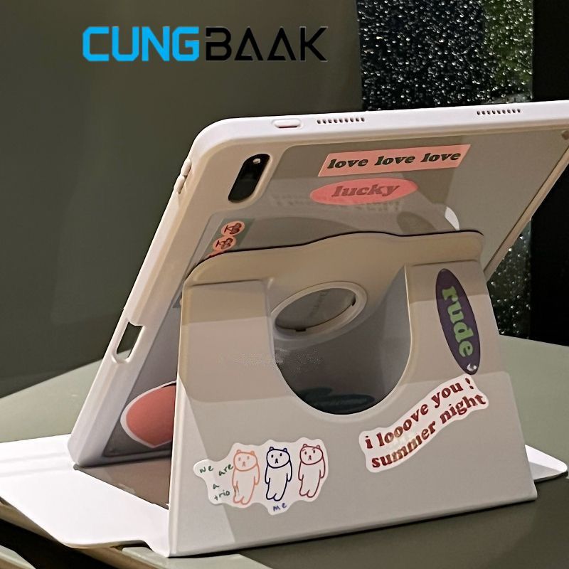 CUNGBAAK Xoay 360 độ Logo Lộ Ốp Lưng Cho iPad Gen 11 iPad 9.7 10.2 Air M1 M2 M3 M4 Mini 6 7 Pro M1 M
