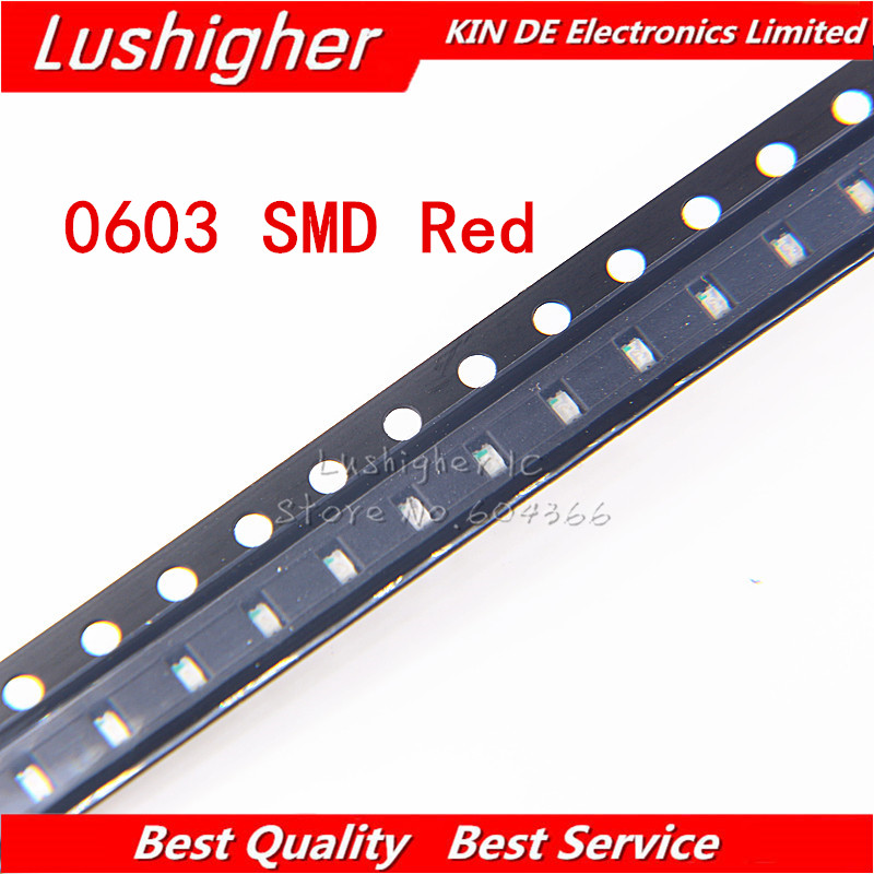 100 chiếc Đèn LED điốt màu đỏ 0603 SMD LED màu đỏ