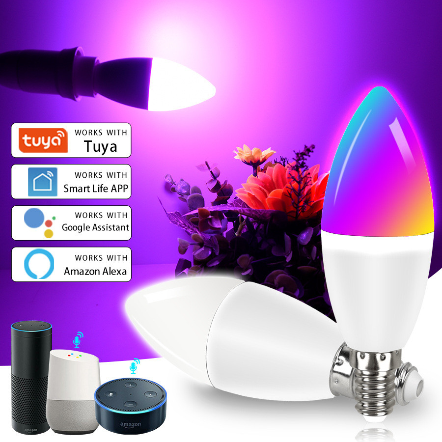 ⭐Graffiti Smart E14 Đèn nến WIFI Bóng đèn nhọn Alexa Google Hue Điều khiển bằng giọng nói Tuya⭐