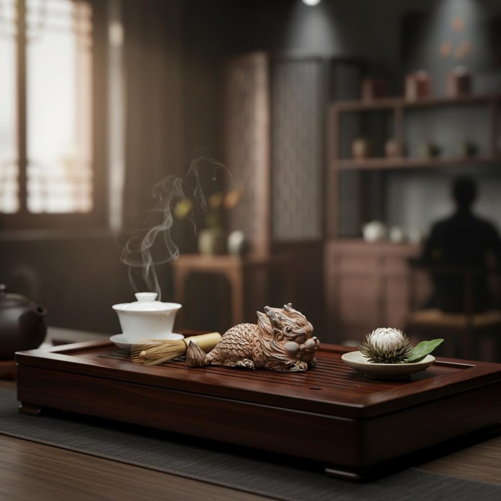 Phát triển Patina theo thời gian Rock Mud Tea Pet Handmade Qilin Tượng Vintage Thẩm mỹ cho người sưu