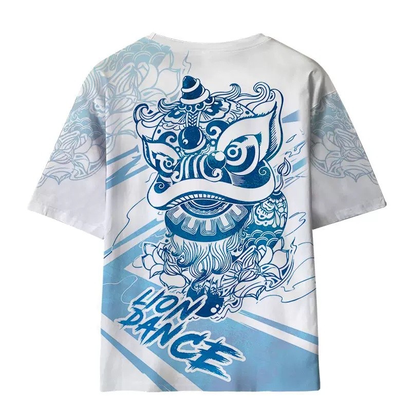 Áo thun ngắn tay nhanh 3D Lion Dance Top Plus Size Plus