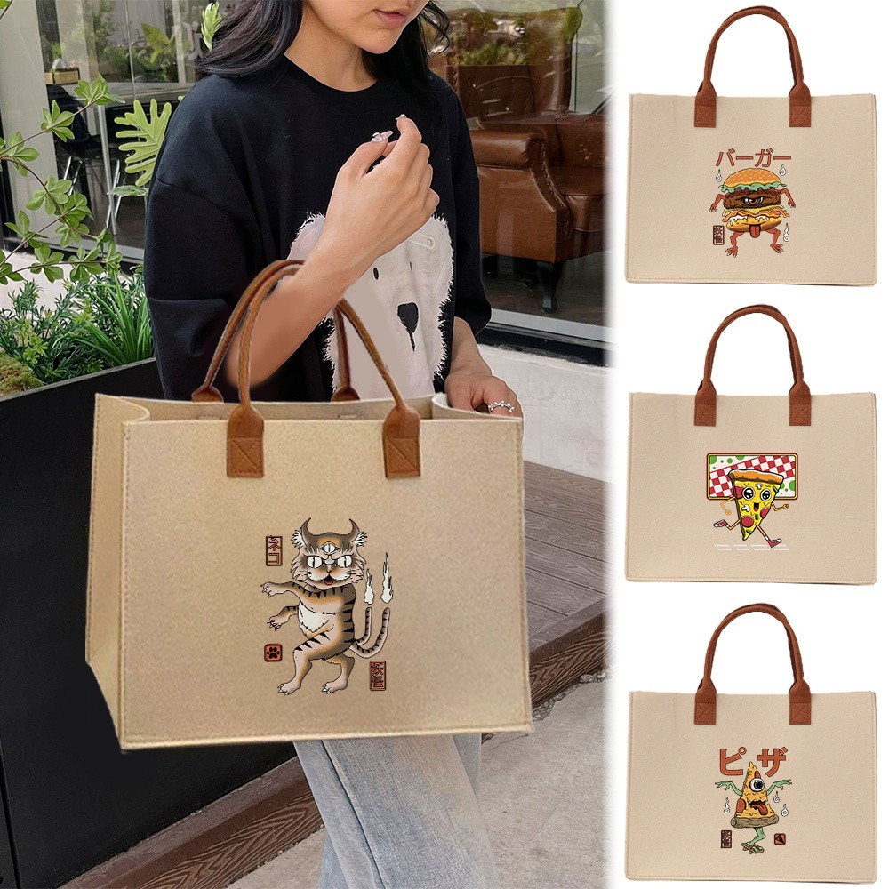 Exquisite print Large felt tote bag Felt tote bag 【Lowest price】 In stock Large capacity Thickened C