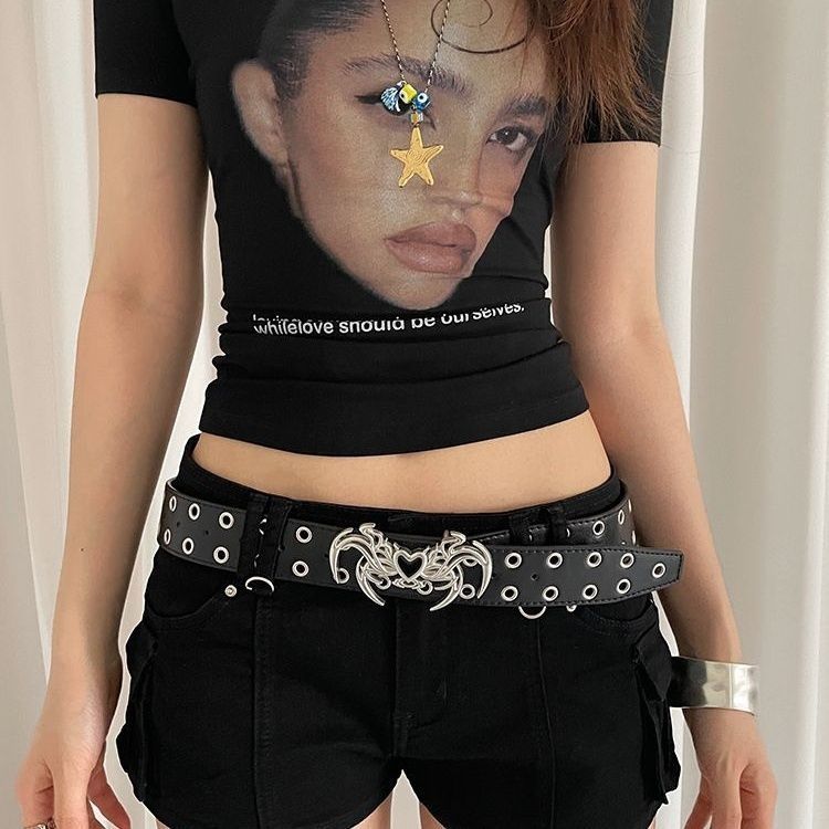 Y2K Heavy Industry Punk Double Row Belt Phụ kiện hàng ngày