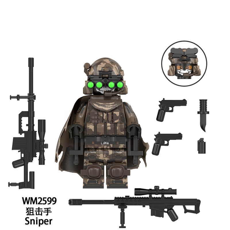 Tương thích với Lego Quân đội Minifigure Khối xây dựng WM6168 Raiders Sniper Scout Commander Đồ chơi