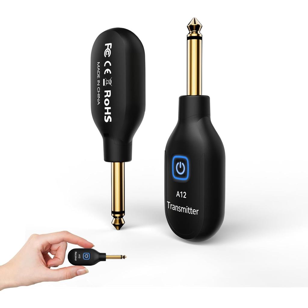 Bộ thu phát đàn guitar không dây A12 - Hệ thống 2.4GHz, Âm thanh 48KHz 24-bit, Phạm vi 100ft, Không 