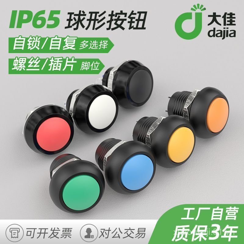 Công tắc tròn Mini siêu nhỏ Dajia 12mm Vỏ kim loại chống nước Đặt lại Công tắc dừng khởi động tự khó