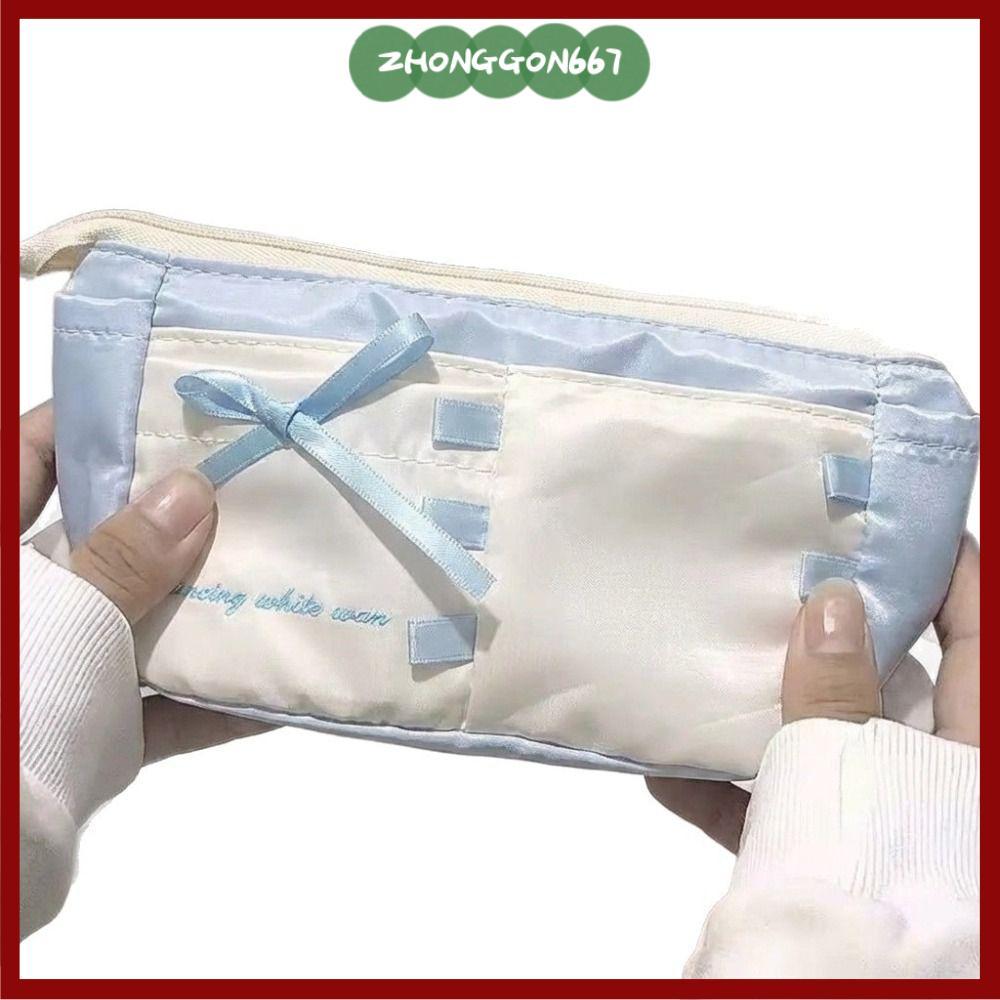 Túi đựng bút ZHONGGON67, Bút chì ruy băng nơ phong cách múa ba lê màu xanh, Hộp đựng bút dung tích l