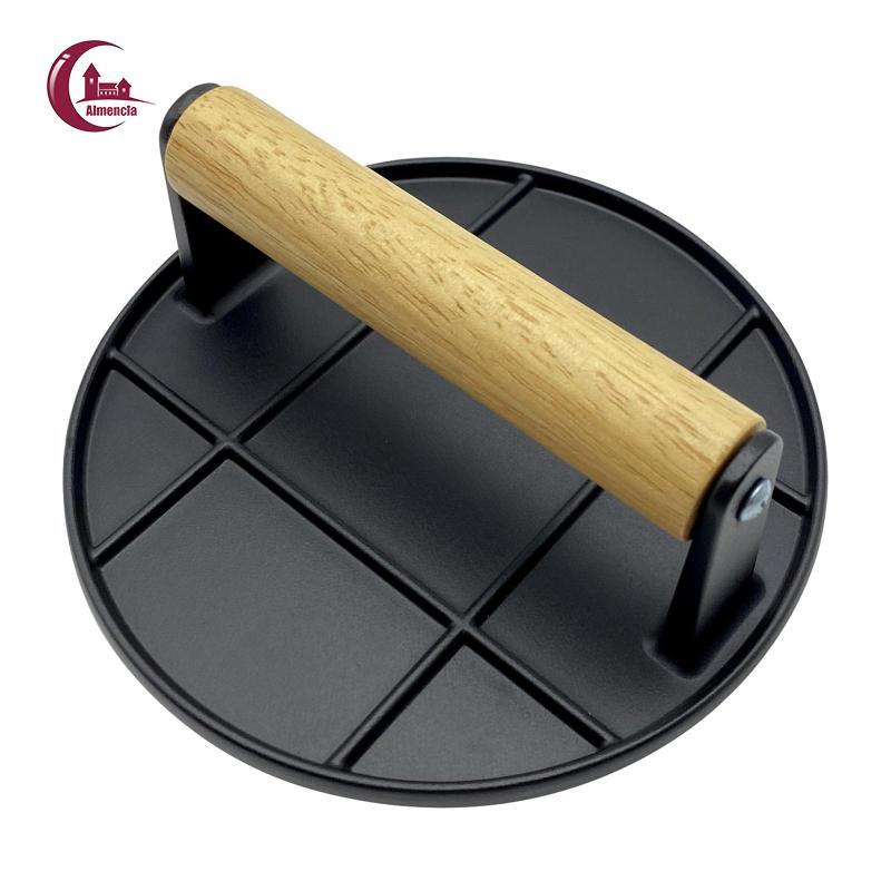 Almencla Burger Press có tay cầm bằng gỗ Burger Smasher cho bánh mì nướng thịt bò