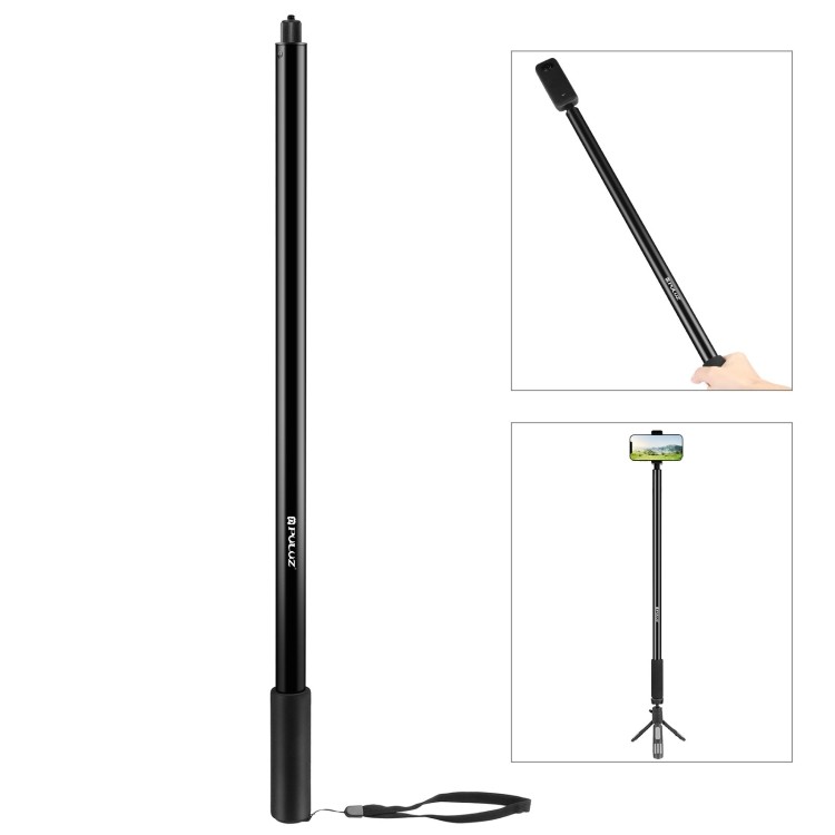 Có sẵn PULUZ 3m Kim Loại Selfie Stick Monopod cho Insta360 One RS / X2 / X3 / X4 / DJI Osmo 360 (Đen