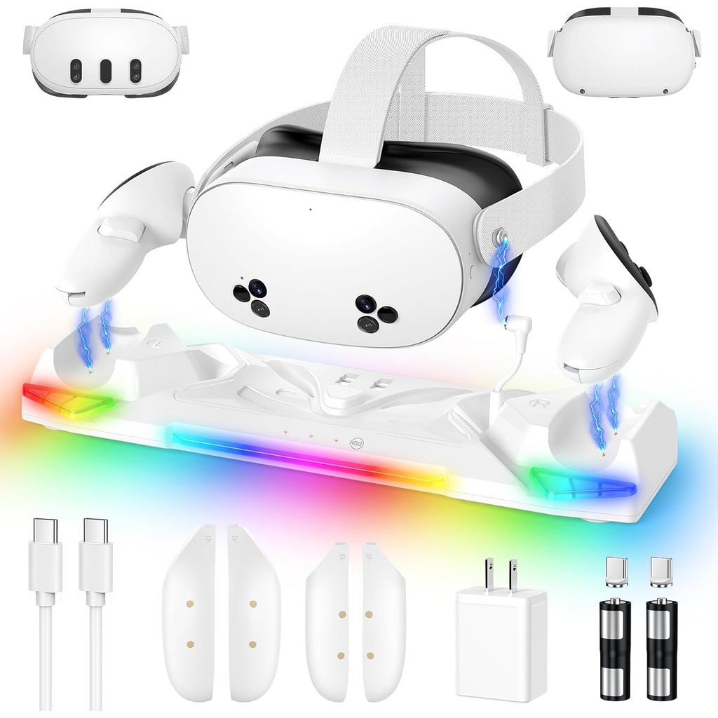 Đế sạc nhanh 30W cho Meta Quest 3S / 3 / 2, Đế sạc từ tính cho phụ kiện Oculus Quest 3S / 3 với đèn 