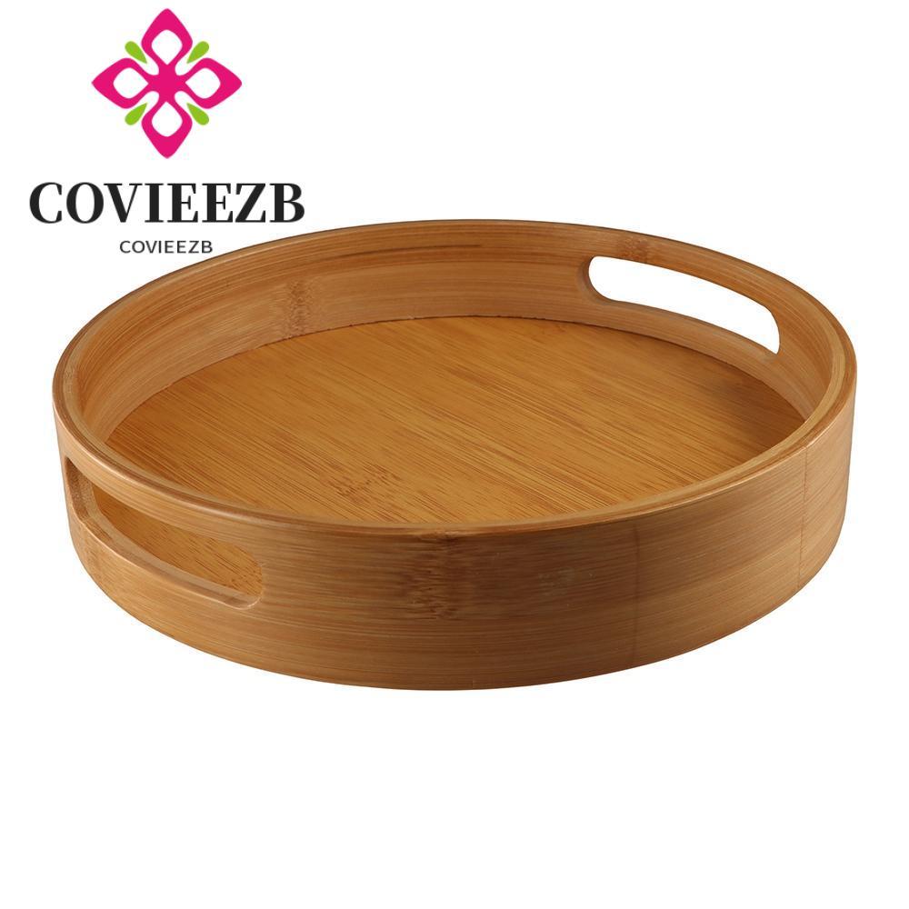 Khay tròn bằng gỗ COVIEEZB, Đĩa đựng thức ăn trà đơn giản thực tế, Khay đựng thức ăn đa năng Đĩa uốn