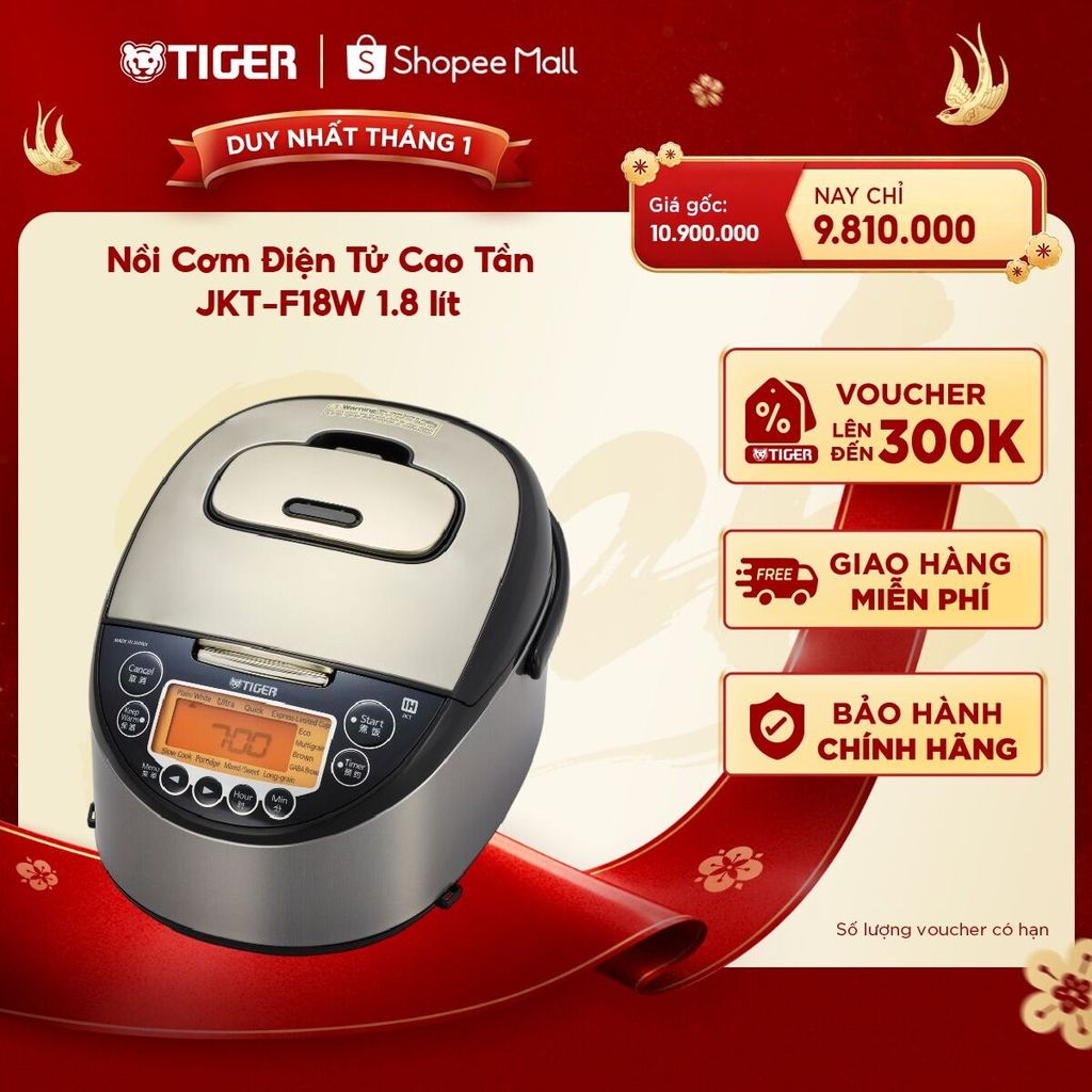 Nồi Cơm Điện Tử Cao Tần Tiger JKT-F18W 1.8 lít - Hàng chính hãng