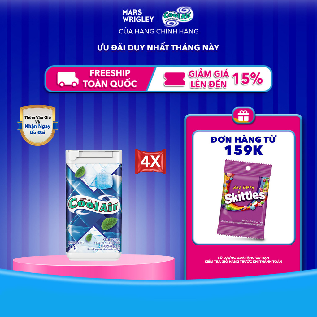 Combo 4 Kẹo Sing-Gum Cool Air Fresh Cube - Hương Bạc Hà 40g
