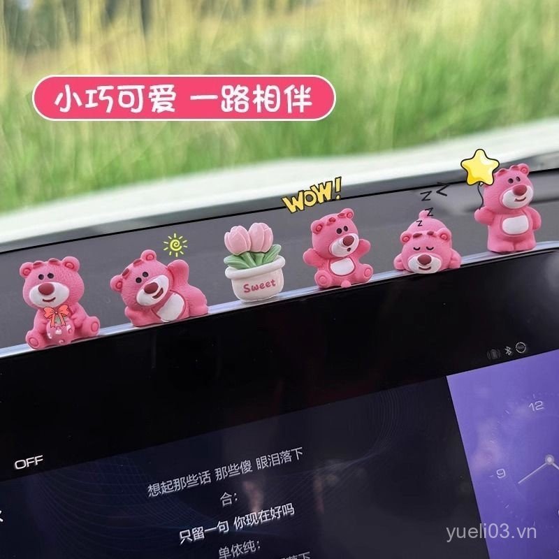 Trang Trí Xe Hơi Gấu Dâu Dễ Thương Màn Hình Điều Khiển Trung Tâm Giải Nén Búp Bê Phụ Kiện Nội Thất Ô