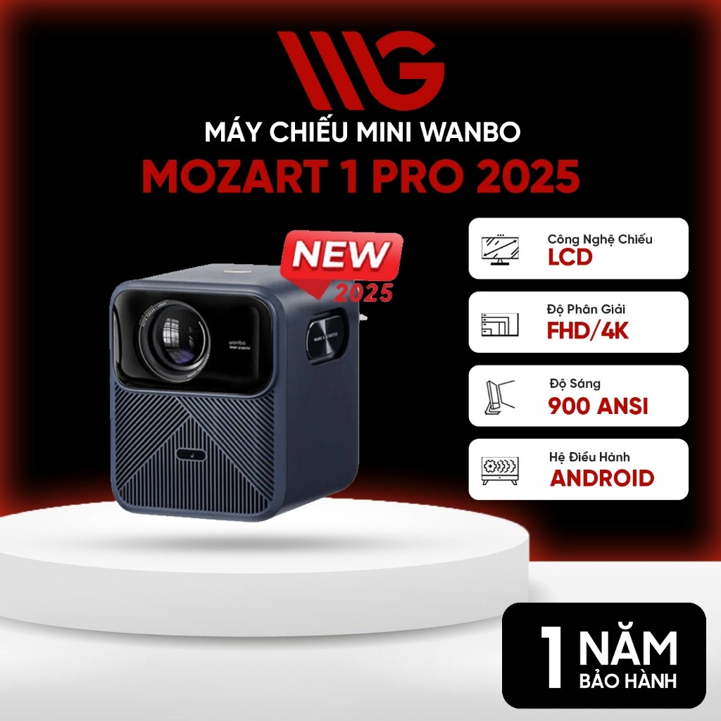 Máy Chiếu Wanbo Mozart 1 Pro Ver 2 (2025) – Độ sáng 1200 ANSI, Google TV, Hỗ trợ 4K