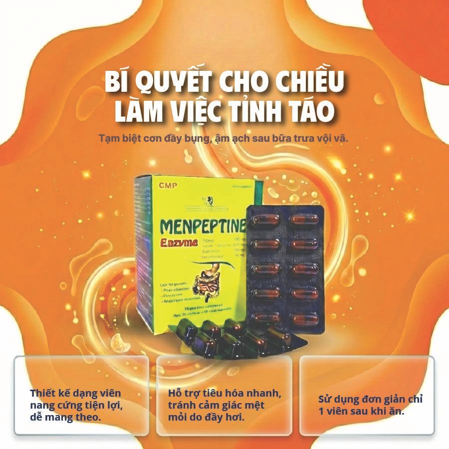 Men Tiêu Hóa Menpeptine Chính Hãng Hệ Đa Enzyme Lipase Amylase Immunepath-IP Hỗ Trợ Tiêu Hóa Giảm Đầ