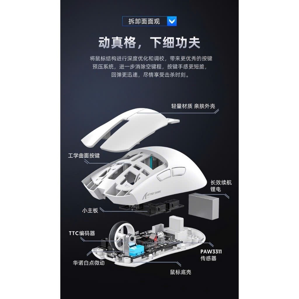 Chuột Gaming Không Dây Attack Shark X11 dock sạc / Attack Shark R1 / 3 chế độ kết nối / tặng kèm griptape | BigBuy360 - bigbuy360.vn