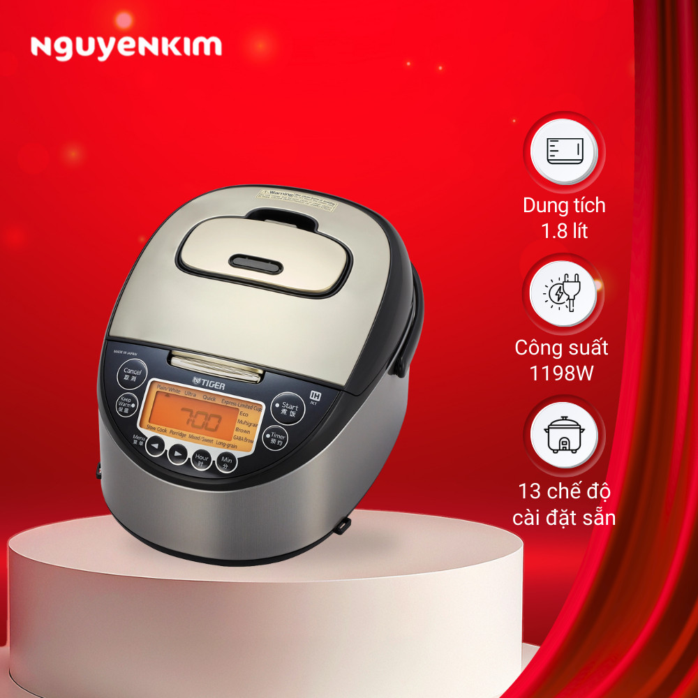 Nồi cơm điện tử cao tần Tiger 1.8 lít JKT-F18W Xám Đen