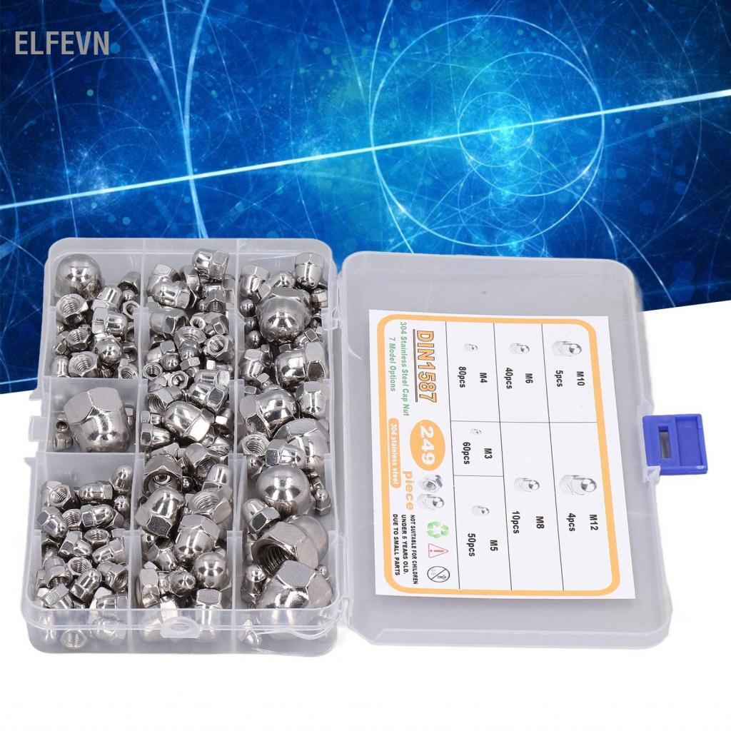 Elfevn Cap Nut Non Rust Acorn Nuts 249 Chiếc để bảo vệ bu lông vít Trong nhà ngoài trời